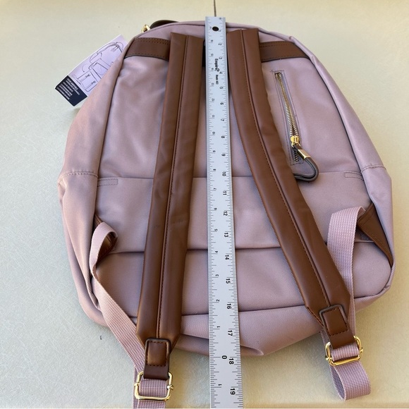 Tommy Bahama Pink Nylon Campus Travel Backpack Tan Faux Leather Trim - Picture 5 of 7